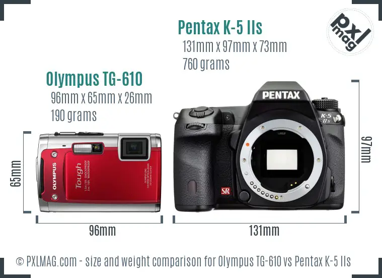 Olympus TG-610 vs Pentax K-5 IIs size comparison