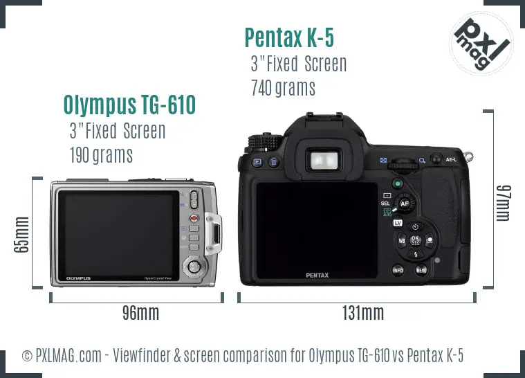 Olympus TG-610 vs Pentax K-5 Screen and Viewfinder comparison