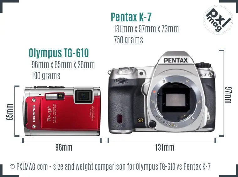 Olympus TG-610 vs Pentax K-7 size comparison Olympus TG-610 vs Pentax K-7 size comparison