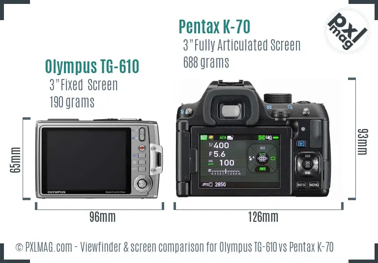 Olympus TG-610 vs Pentax K-70 Screen and Viewfinder comparison