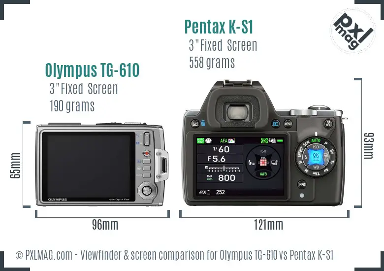 Olympus TG-610 vs Pentax K-S1 Screen and Viewfinder comparison