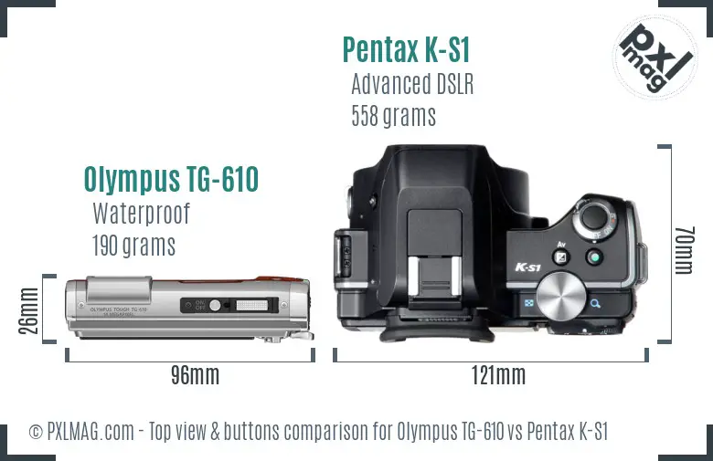 Olympus TG-610 vs Pentax K-S1 top view buttons comparison