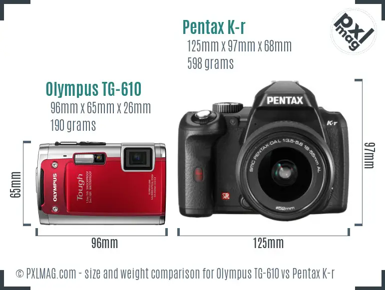 Olympus TG-610 vs Pentax K-r size comparison