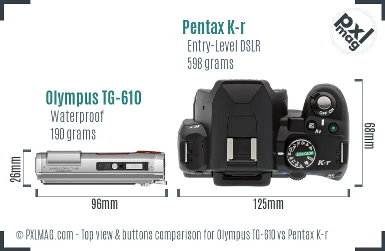 Olympus TG-610 vs Pentax K-r top view buttons comparison