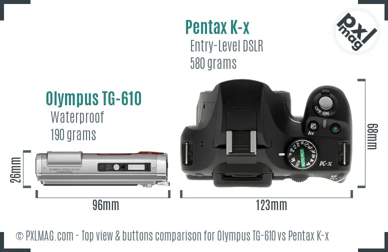 Olympus TG-610 vs Pentax K-x top view buttons comparison Olympus TG-610 vs Pentax K-x top view buttons comparison