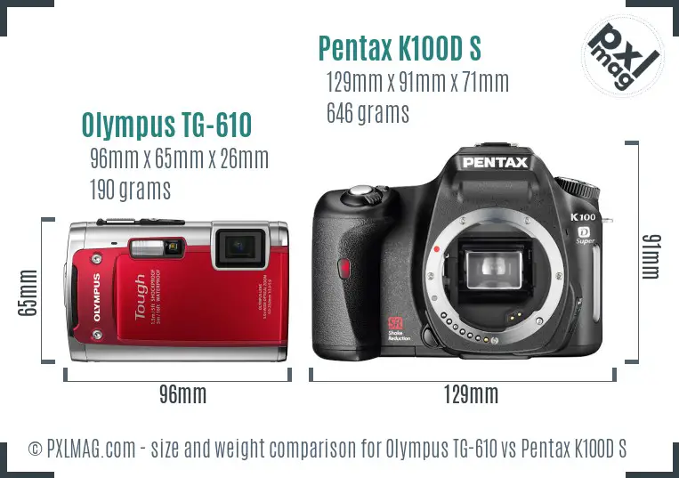 Olympus TG-610 vs Pentax K100D S size comparison