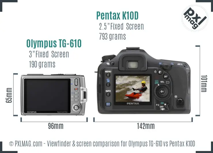 Olympus TG-610 vs Pentax K10D Screen and Viewfinder comparison