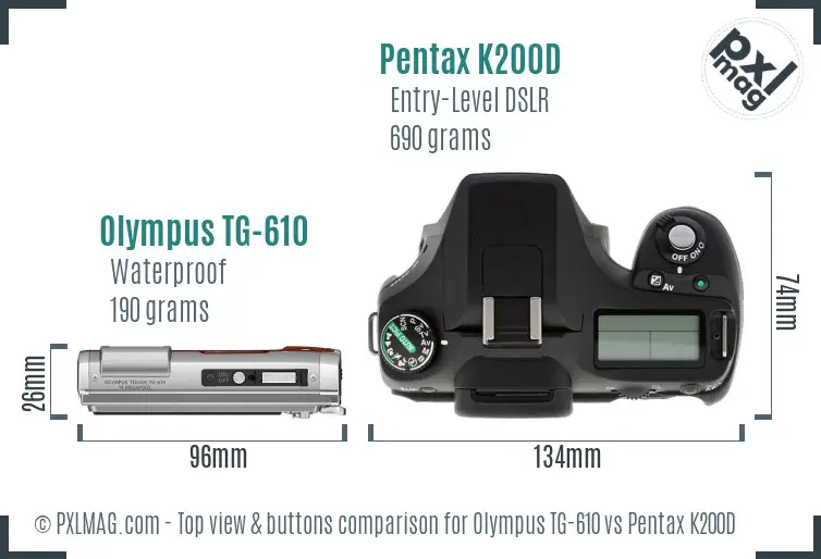 Olympus TG-610 vs Pentax K200D top view buttons comparison Olympus TG-610 vs Pentax K200D top view buttons comparison