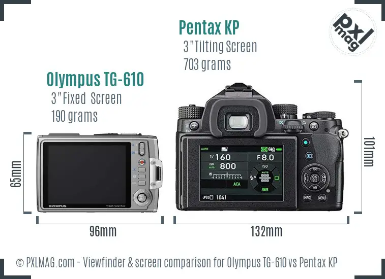 Olympus TG-610 vs Pentax KP Screen and Viewfinder comparison