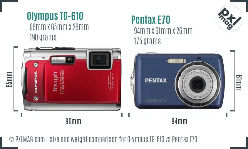 Olympus TG-610 vs Pentax E70 size comparison