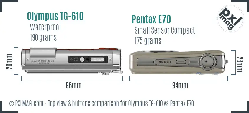 Olympus TG-610 vs Pentax E70 top view buttons comparison
