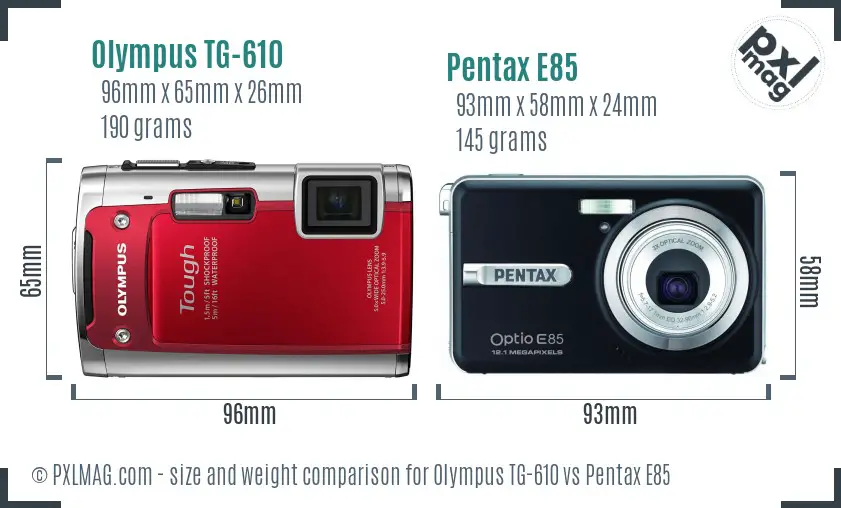 Olympus TG-610 vs Pentax E85 size comparison