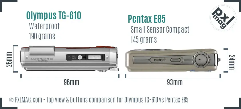 Olympus TG-610 vs Pentax E85 top view buttons comparison