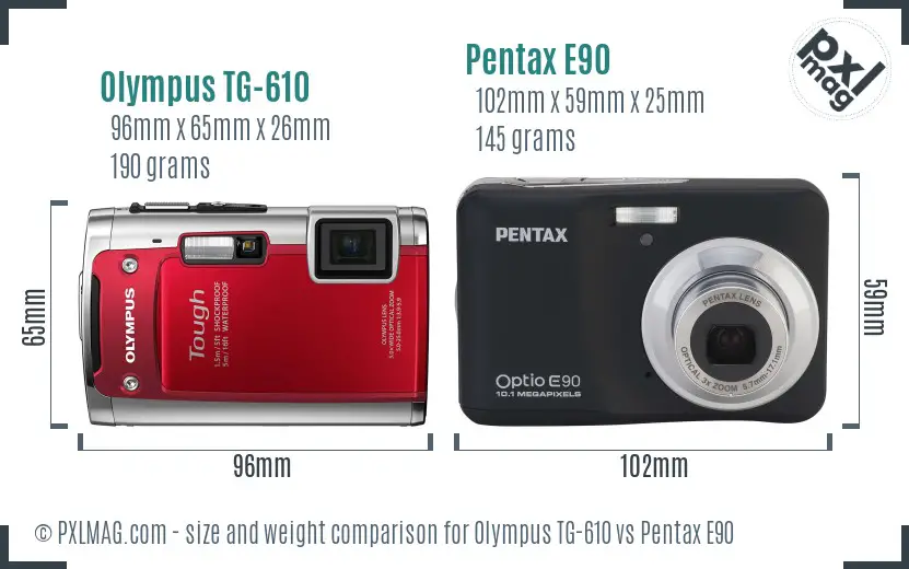 Olympus TG-610 vs Pentax E90 size comparison