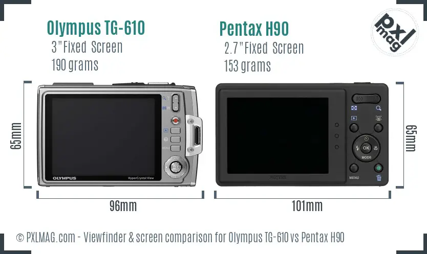 Olympus TG-610 vs Pentax H90 Screen and Viewfinder comparison
