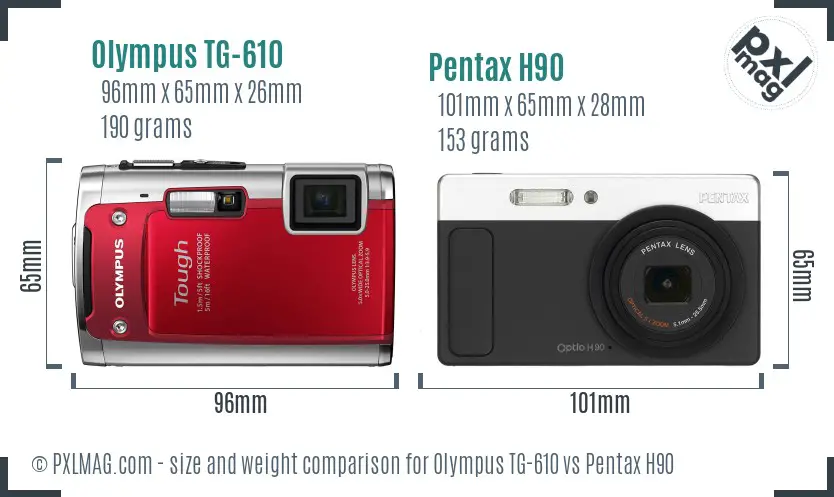 Olympus TG-610 vs Pentax H90 size comparison