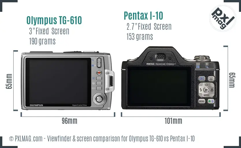 Olympus TG-610 vs Pentax I-10 Screen and Viewfinder comparison