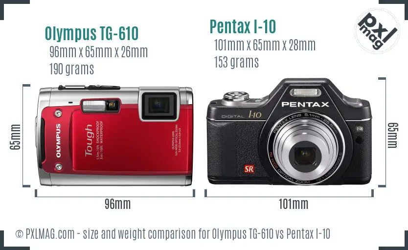 Olympus TG-610 vs Pentax I-10 size comparison