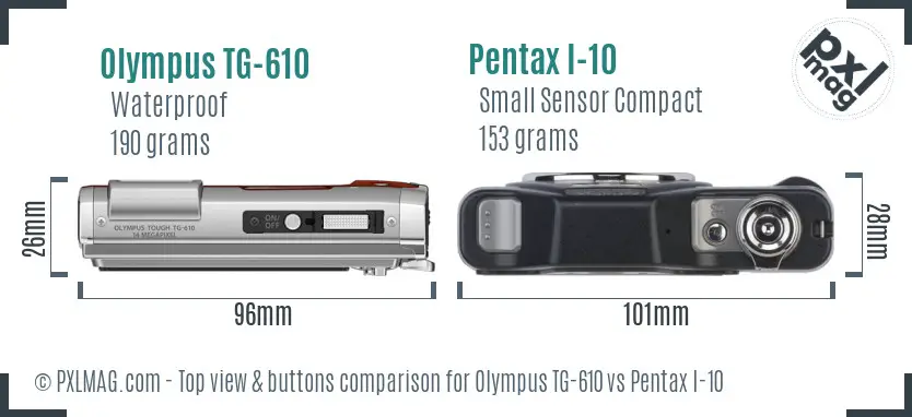 Olympus TG-610 vs Pentax I-10 top view buttons comparison