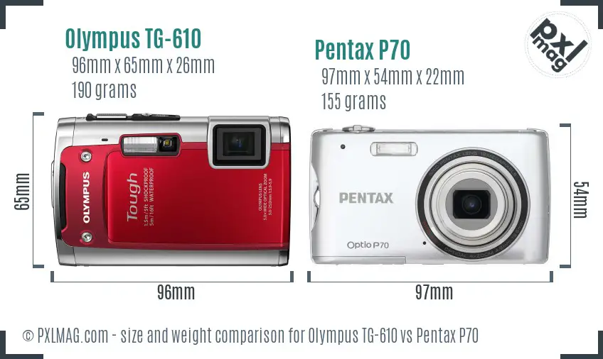 Olympus TG-610 vs Pentax P70 size comparison Olympus TG-610 vs Pentax P70 size comparison