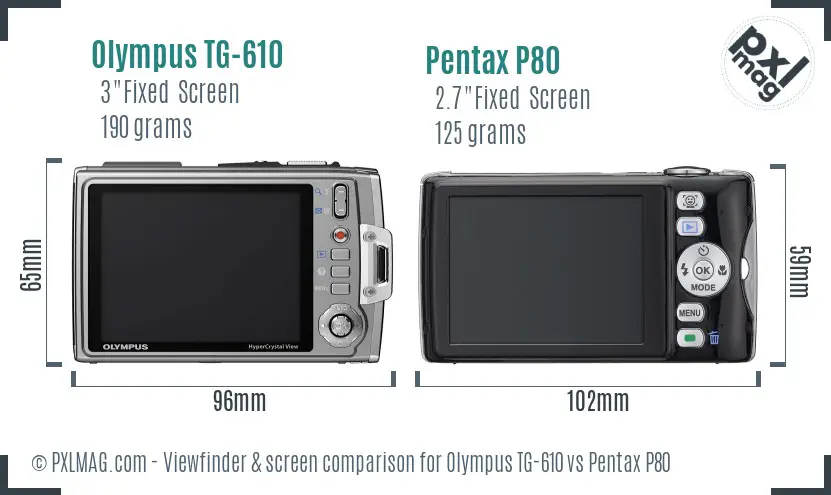 Olympus TG-610 vs Pentax P80 Screen and Viewfinder comparison