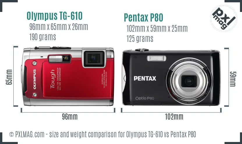 Olympus TG-610 vs Pentax P80 size comparison