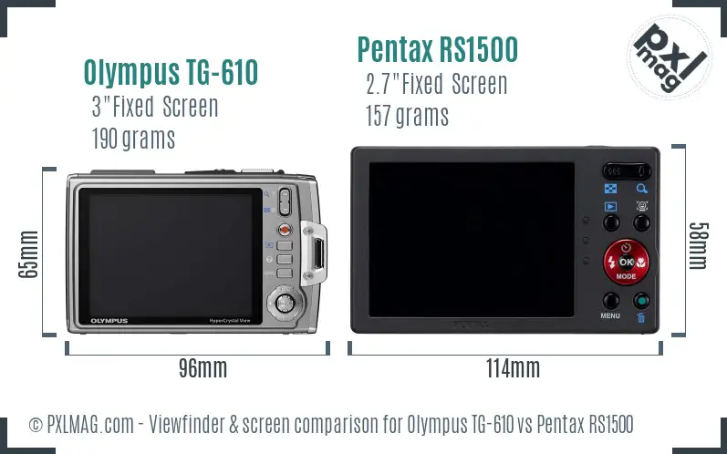 Olympus TG-610 vs Pentax RS1500 Screen and Viewfinder comparison