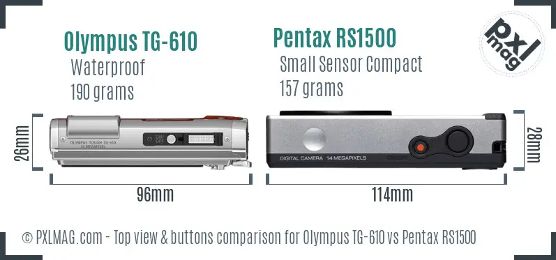 Olympus TG-610 vs Pentax RS1500 top view buttons comparison