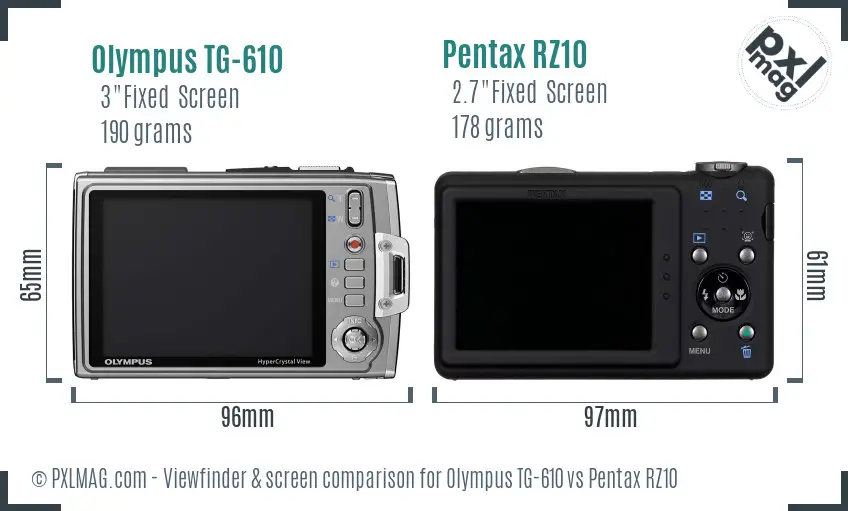 Olympus TG-610 vs Pentax RZ10 Screen and Viewfinder comparison