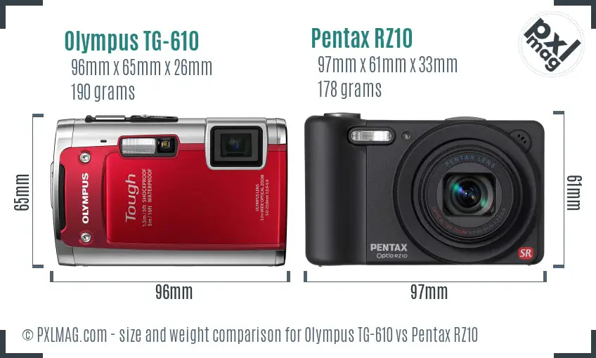 Olympus TG-610 vs Pentax RZ10 size comparison