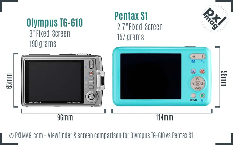 Olympus TG-610 vs Pentax S1 Screen and Viewfinder comparison