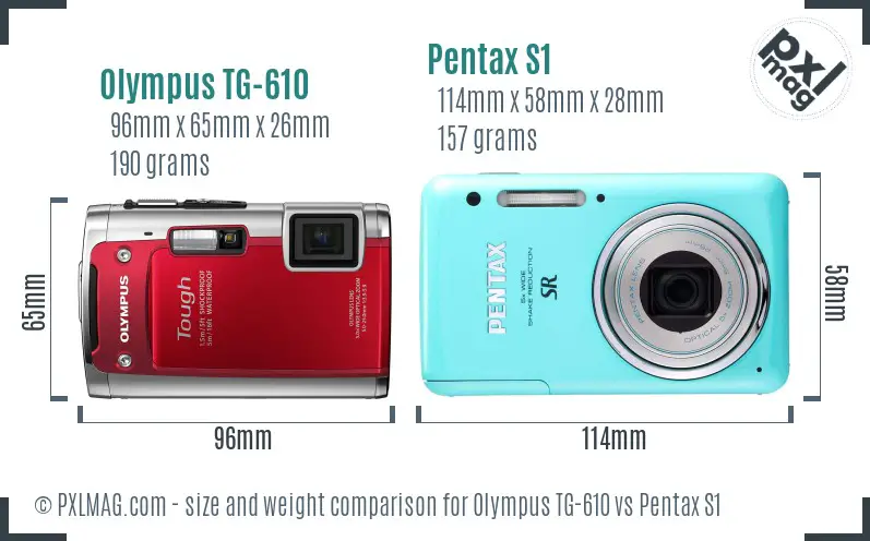 Olympus TG-610 vs Pentax S1 size comparison