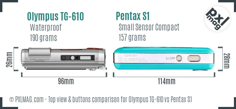 Olympus TG-610 vs Pentax S1 top view buttons comparison