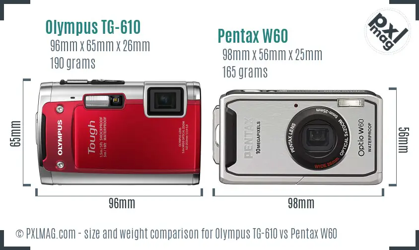 Olympus TG-610 vs Pentax W60 size comparison