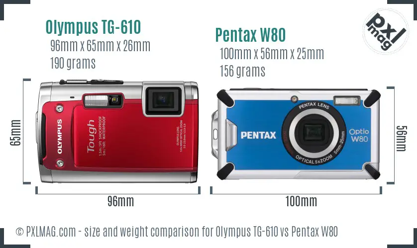 Olympus TG-610 vs Pentax W80 size comparison Olympus TG-610 vs Pentax W80 size comparison