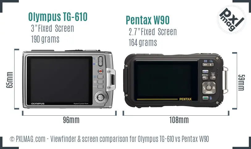 Olympus TG-610 vs Pentax W90 Screen and Viewfinder comparison