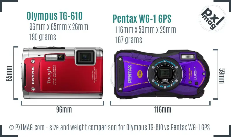 Olympus TG-610 vs Pentax WG-1 GPS size comparison