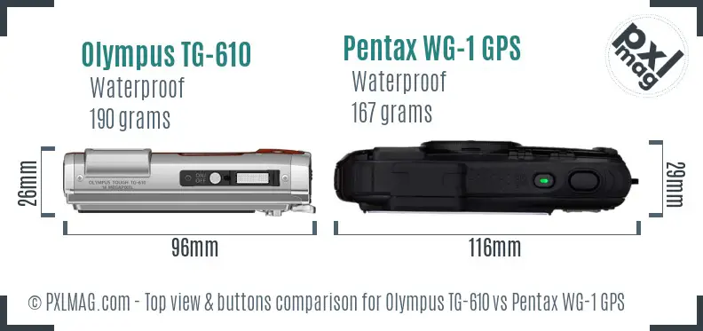 Olympus TG-610 vs Pentax WG-1 GPS top view buttons comparison