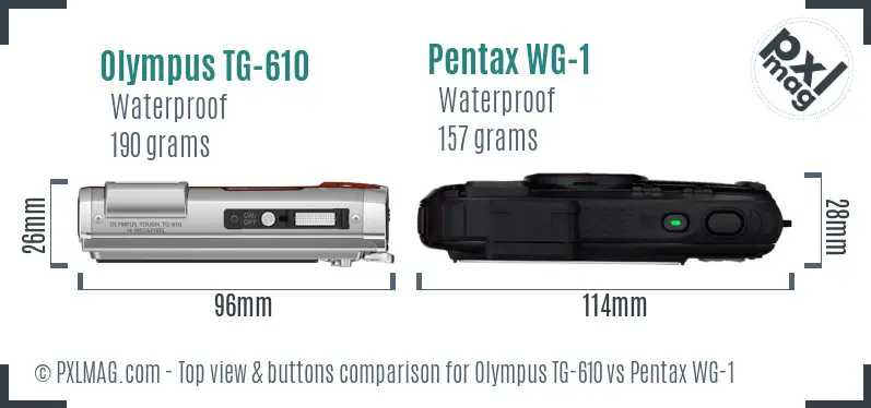 Olympus TG-610 vs Pentax WG-1 top view buttons comparison Olympus TG-610 vs Pentax WG-1 top view buttons comparison