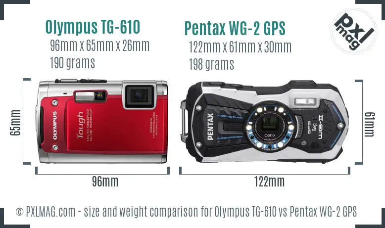 Olympus TG-610 vs Pentax WG-2 GPS size comparison