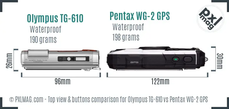 Olympus TG-610 vs Pentax WG-2 GPS top view buttons comparison