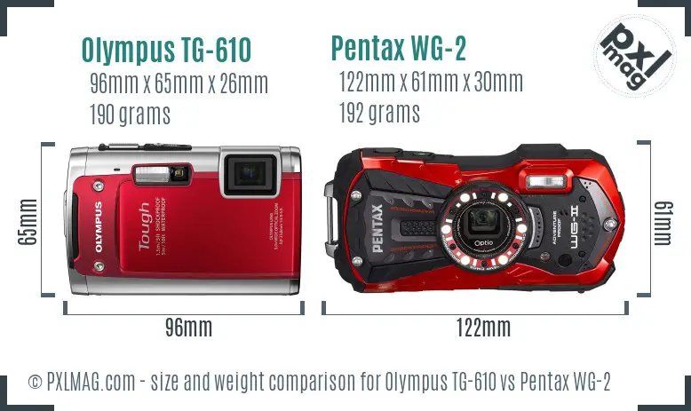 Olympus TG-610 vs Pentax WG-2 size comparison