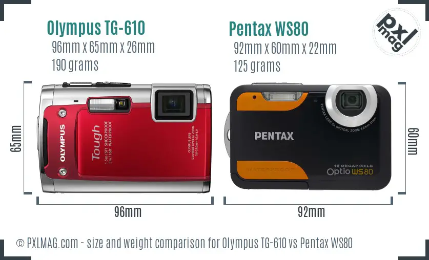 Olympus TG-610 vs Pentax WS80 size comparison