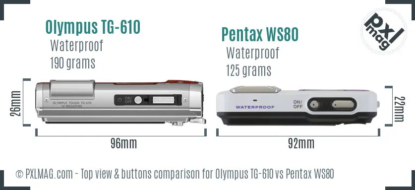 Olympus TG-610 vs Pentax WS80 top view buttons comparison