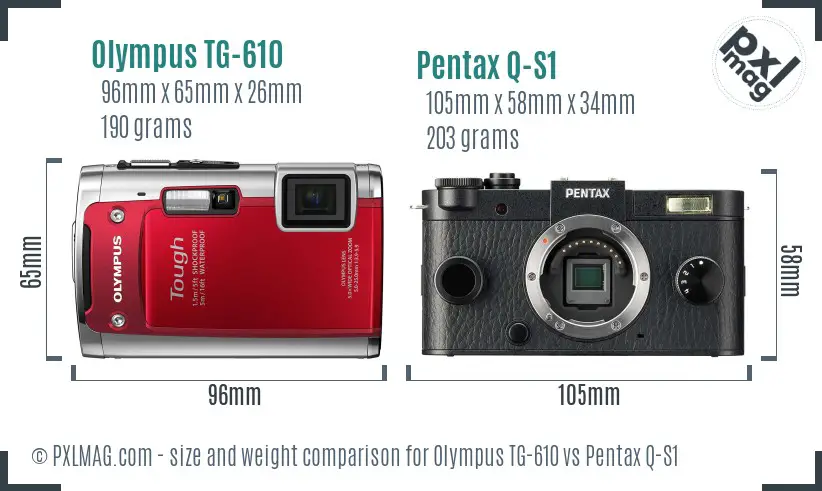 Olympus TG-610 vs Pentax Q-S1 size comparison