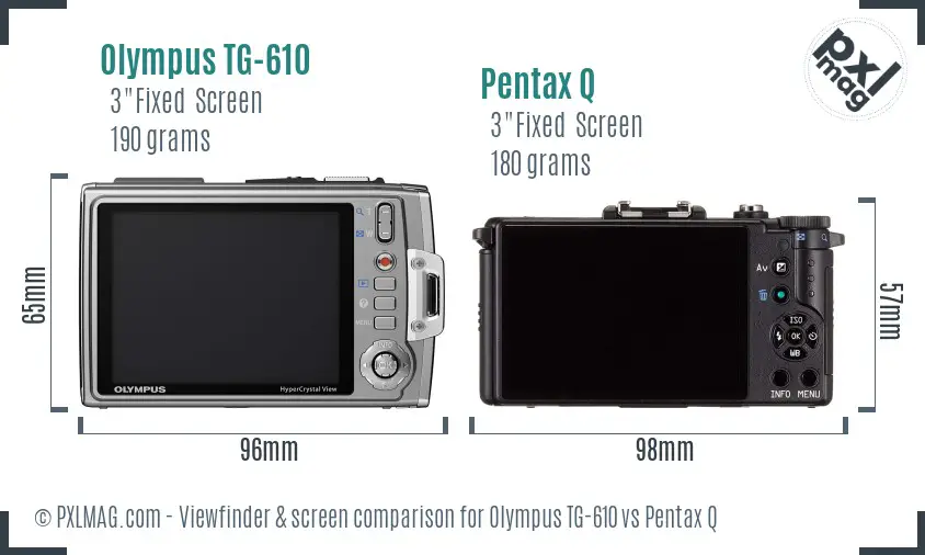 Olympus TG-610 vs Pentax Q Screen and Viewfinder comparison