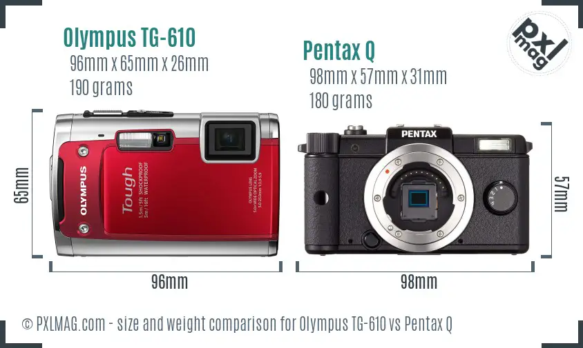 Olympus TG-610 vs Pentax Q size comparison