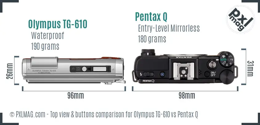 Olympus TG-610 vs Pentax Q top view buttons comparison