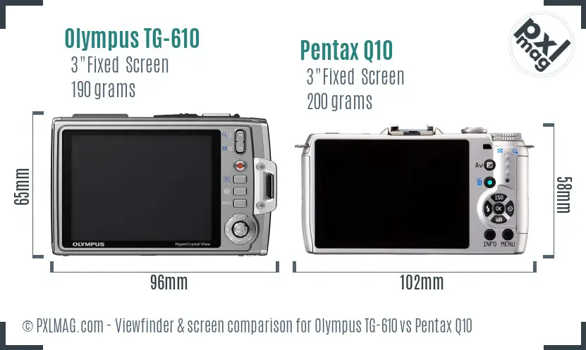 Olympus TG-610 vs Pentax Q10 Screen and Viewfinder comparison