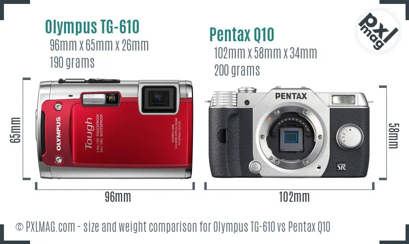 Olympus TG-610 vs Pentax Q10 size comparison